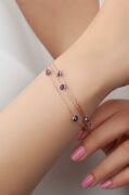 GÜMÜŞ ROSE GÖZ NAZAR BONCUĞU ÜÇ ZİNCİRLİ BİLEKLİK