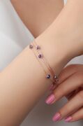 GÜMÜŞ ROSE GÖZ NAZAR BONCUĞU ÜÇ ZİNCİRLİ BİLEKLİK
