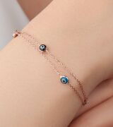 GÜMÜŞ ROSE RENKLİ GÖZ NAZAR BONCUKLU ÇİFT ZİNCİRLİ BİLEKLİK