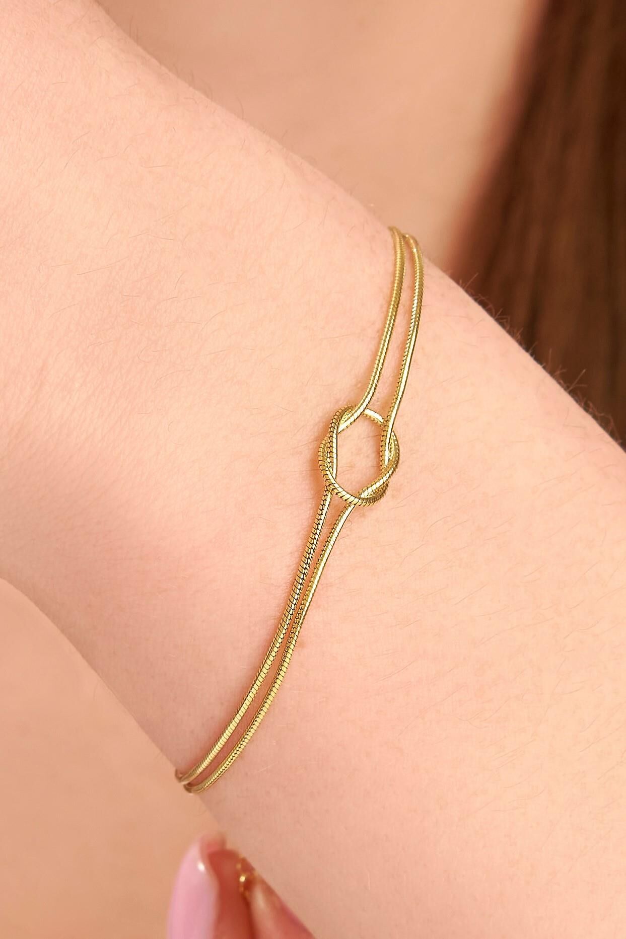 Gümüş Altın Kaplama Düğüm Bileklik