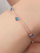 GÜMÜŞ ROSE AÇIK MAVİ GÖZ NAZAR BONCUKLU BİLEKLİK