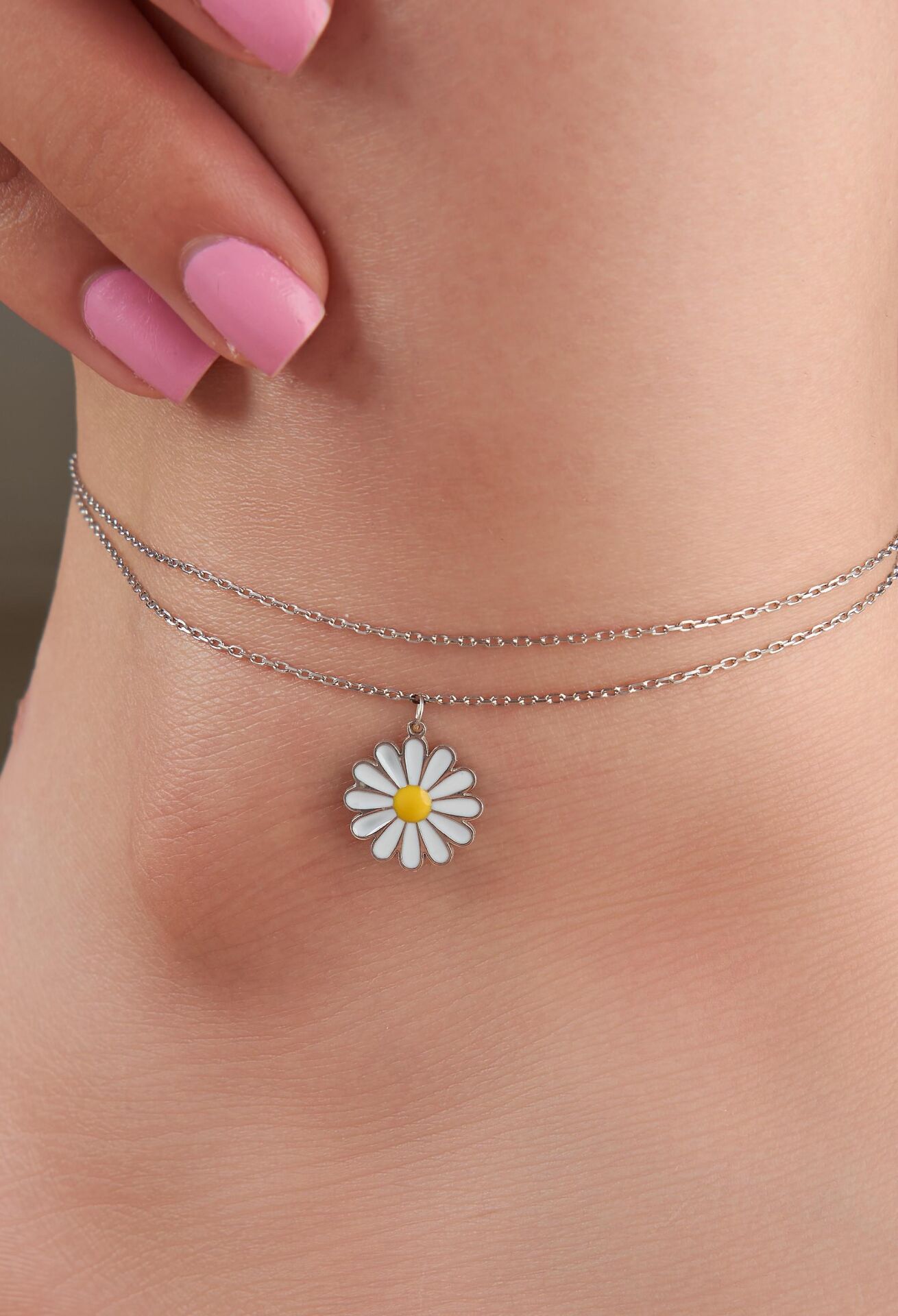 GÜMÜŞ ÇİFT ZİNCİRLİ PAPATYA HALHAL