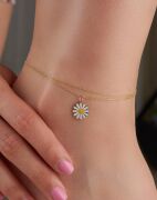 GÜMÜŞ ALTIN KAPLAMA PAPATYA ÇİFT ZİNCİRLİ HALHAL