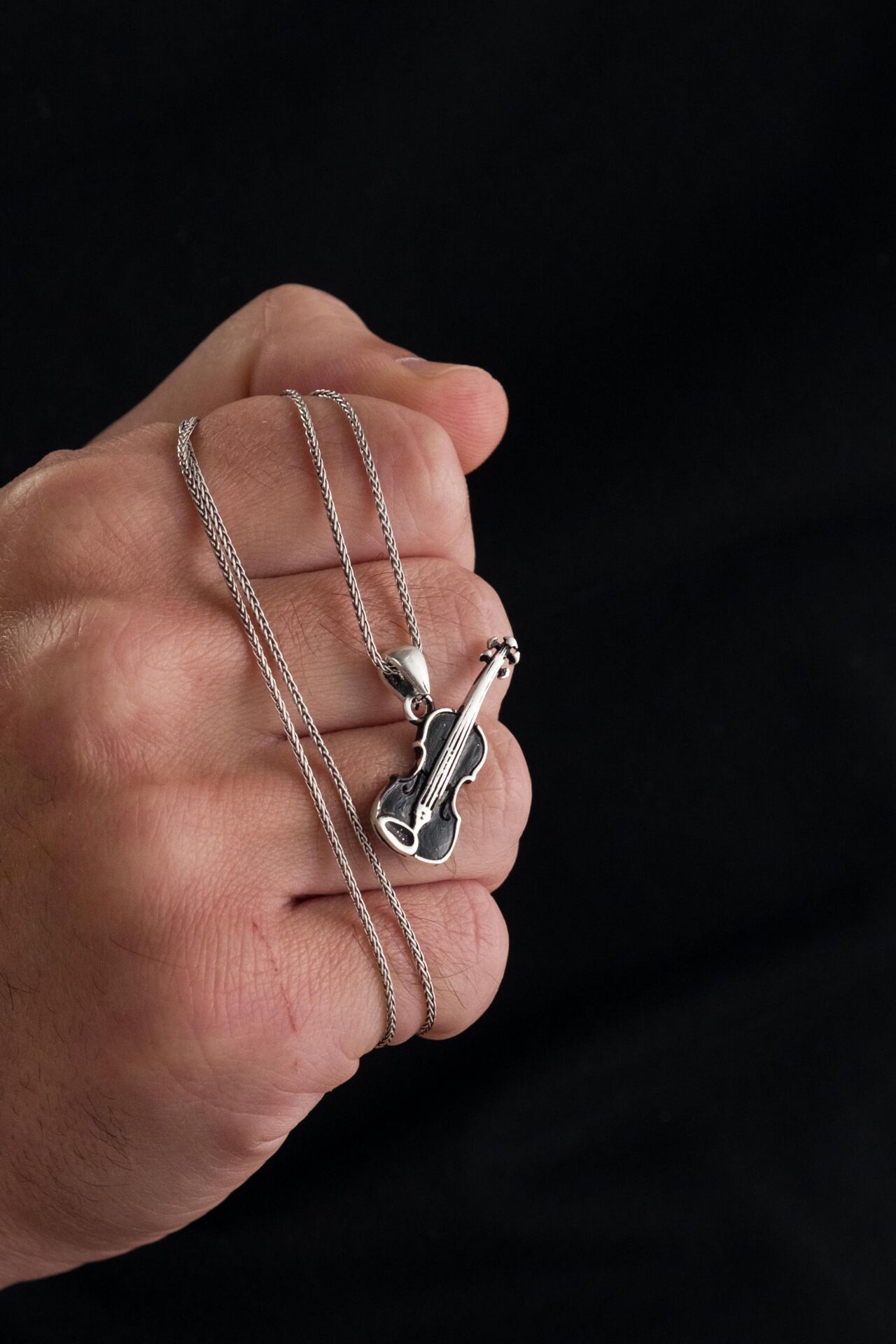 Gümüş Keman Erkek Kolye