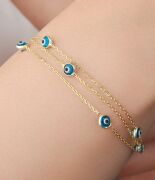 GÜMÜŞ ALTIN YALDIZLI AÇIK MAVİ GÖZ NAZAR BONCUĞU ÜÇ ZİNCİRLİ BİLEKLİK