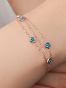 GÜMÜŞ ROSE GÖZ AÇIK MAVİ NAZAR BONCUKLU ÜÇ ZİNCİRLİ BİLEKLİK