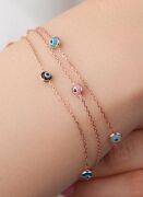 GÜMÜŞ ROSE RENKLİ GÖZ NAZAR BONCUKLU ÜÇ ZİNCİRLİ BİLEKLİK