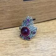 GÜMÜŞ TELKARİ KOYU PEMBE TAŞLI YÜZÜK