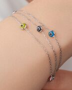 GÜMÜŞ RENKLİ GÖZ NAZAR BONCUKLU ÜÇ ZİNCİRLİ BİLEKLİK