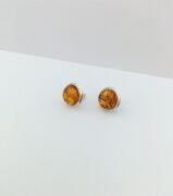 GÜMÜŞ YUVARLAK ATEŞ KEHRİBARI KÜPE