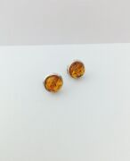 GÜMÜŞ YUVARLAK ATEŞ KEHRİBARI KÜPE