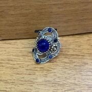 GÜMÜŞ TELKARİ KÖK SAFİR MAVİ ZİRKON TAŞLI YÜZÜK