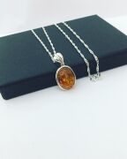 GÜMÜŞ ATEŞ KEHRİBAR SARI KIRMIZI OVAL KOLYE