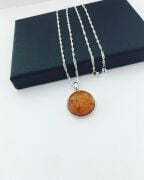 GÜMÜŞ ATEŞ KEHRİBAR YUVARLAK KOLYE