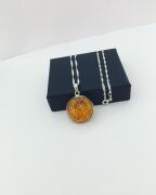 GÜMÜŞ ATEŞ KEHRİBAR YUVARLAK MODEL KOLYE