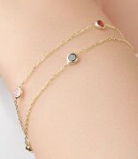 GÜMÜŞ ALTIN KAPLAMA RENGARENK ZİRKON TAŞLI İKİ ZİNCİRLİ BİLEKLİK