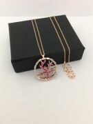 GÜMÜŞ ROSE BEYAZ VE PEMBE ZİRKON TAŞLI AĞAÇ KOLYE