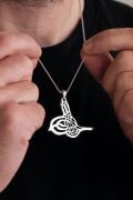 GÜMÜŞ BÜYÜK BOY OSMANLI TUĞRA TUĞRASI ERKEK KOLYE