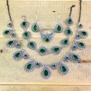 GÜMÜŞ TELKARİ YEŞİL ZİRKON TAŞLI SET TAKIM