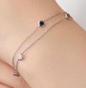 GÜMÜŞ RENKLİ ZİRKON TAŞLI İKİ ZİNCİRLİ BİLEKLİK