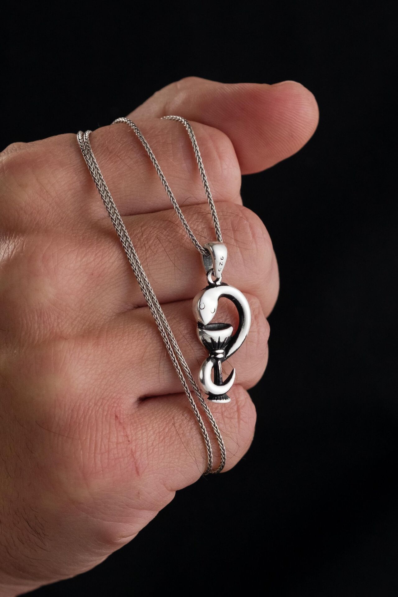 Gümüş Yılan Kadeh Eczacı Eczane Heygieia Sembolü Zincir Kolye