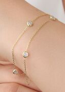 GÜMÜŞ ALTIN KAPLAMA ZİRKON TAŞLI İKİ ZİNCİRLİ BİLEKLİK