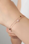 GÜMÜŞ ROSE RENKLİ ZİRKON TAŞLI İKİ ZİNCİRLİ BİLEKLİK