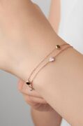 GÜMÜŞ ROSE RENKLİ ZİRKON TAŞLI İKİ ZİNCİRLİ BİLEKLİK