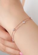 GÜMÜŞ ROSE ZİRKON TAŞLI ÇİFT ZİNCİRLİ BİLEKLİK