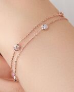 GÜMÜŞ ROSE ZİRKON TAŞLI ÇİFT ZİNCİRLİ BİLEKLİK