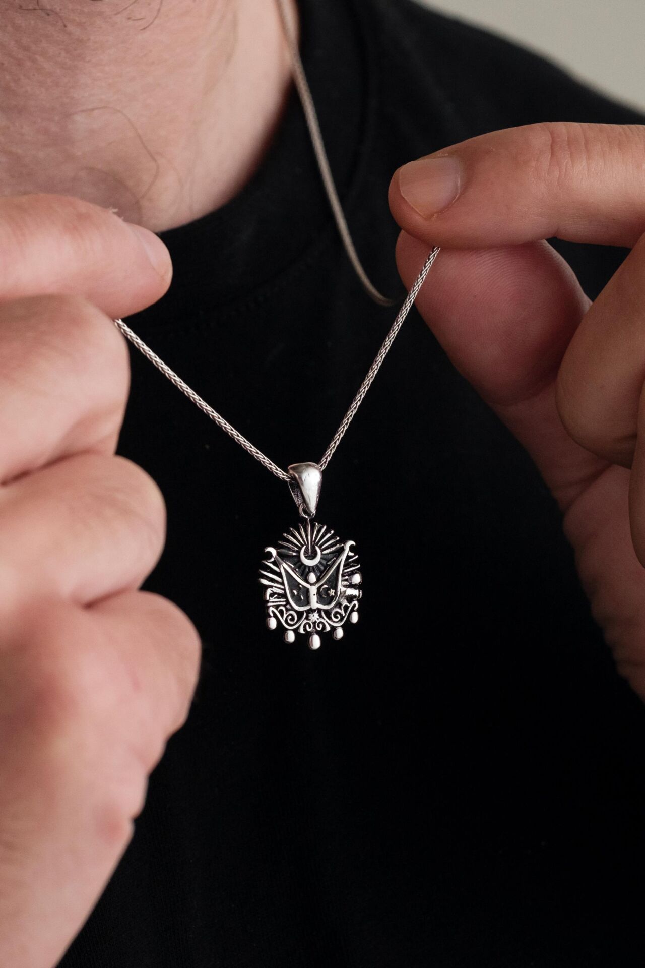 Osmanlı Devlet Arması Tuğra Eskitme Gümüş Küçük Boy Kolye