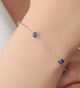 GÜMÜŞ MAVİ GÖZ NAZAR BONCUKLU BİLEKLİK