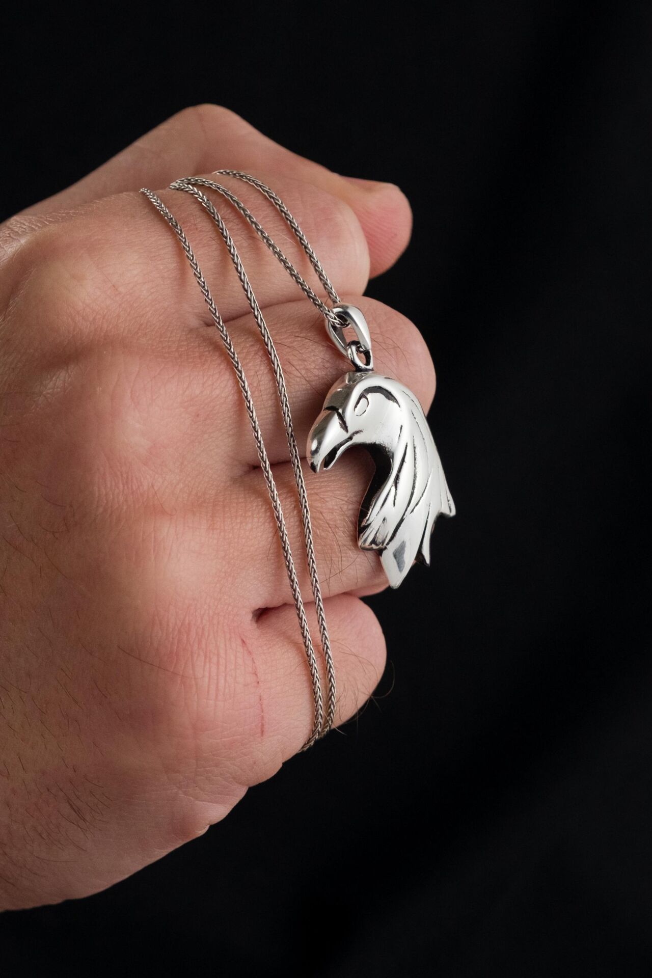 GÜMÜŞ KARTAL BAŞI ERKEK KOLYE