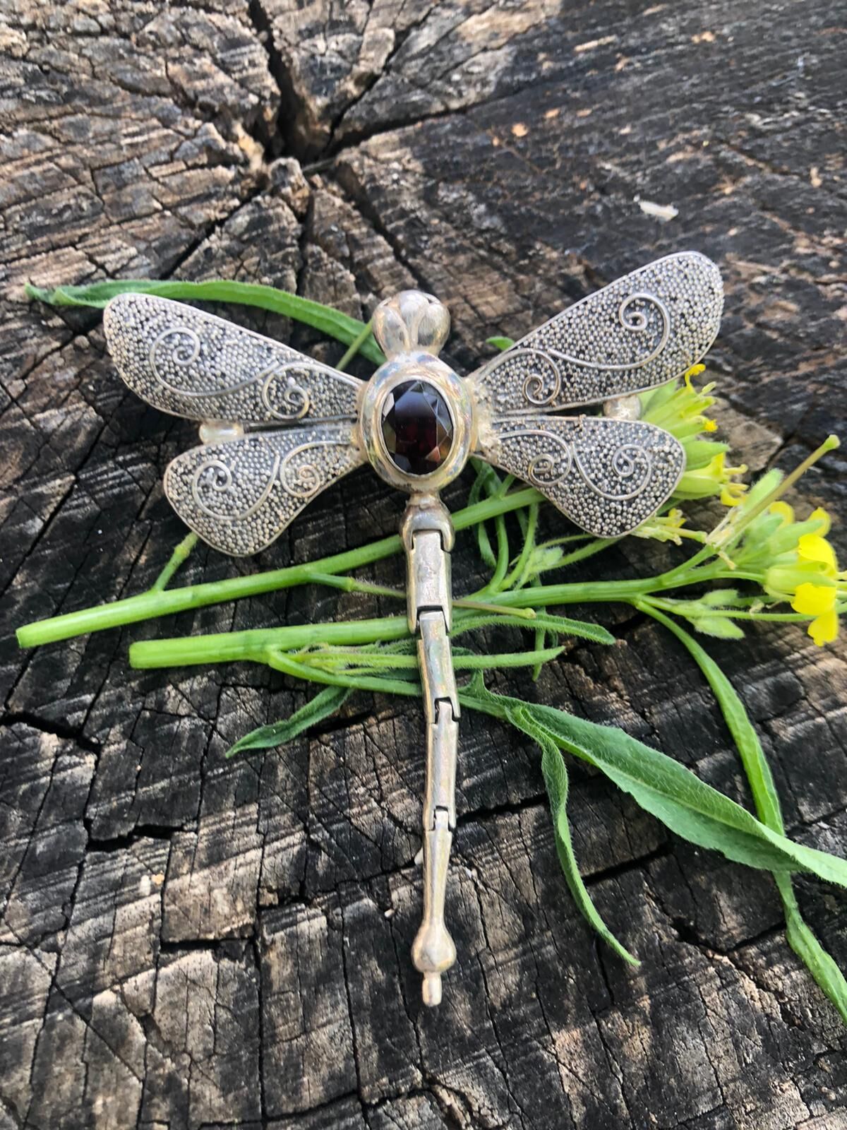 GÜMÜŞ LAL GRANET TAŞLI YUSUFÇUK BROŞ