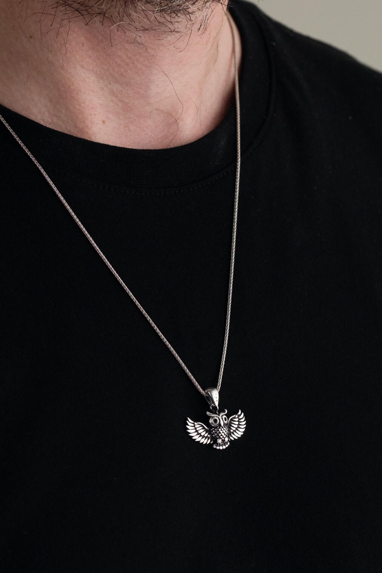 GÜMÜŞ BAYKUŞ OWL ERKEK KOLYE