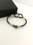 GÜMÜŞ KAZAZİYE ALTIN KAPLAMA VE SİYAH RENK BİLEKLİK