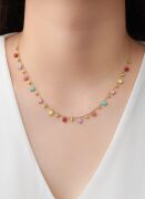 GÜMÜŞ ALTIN KAPLAMA ALTIGEN RENKLİ TAŞLI MİNİK TOPLU KOLYE