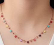 GÜMÜŞ ROSE ALTIGEN RENKLİ TAŞLI KOLYE