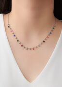 GÜMÜŞ KARIŞIK RENKLİ TAŞLI VE MİNİK TOPLU KOLYE