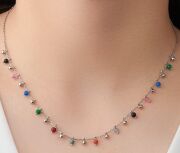 GÜMÜŞ KARIŞIK RENKLİ TAŞLI VE MİNİK TOPLU KOLYE