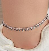 GÜMÜŞ SİYAH ZİRKON TAŞLI GURMET ZİNCİRLİ HALHAL