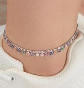 GÜMÜŞ RENGARENK YUVARLAK ZİRKON TAŞLI HALHAL