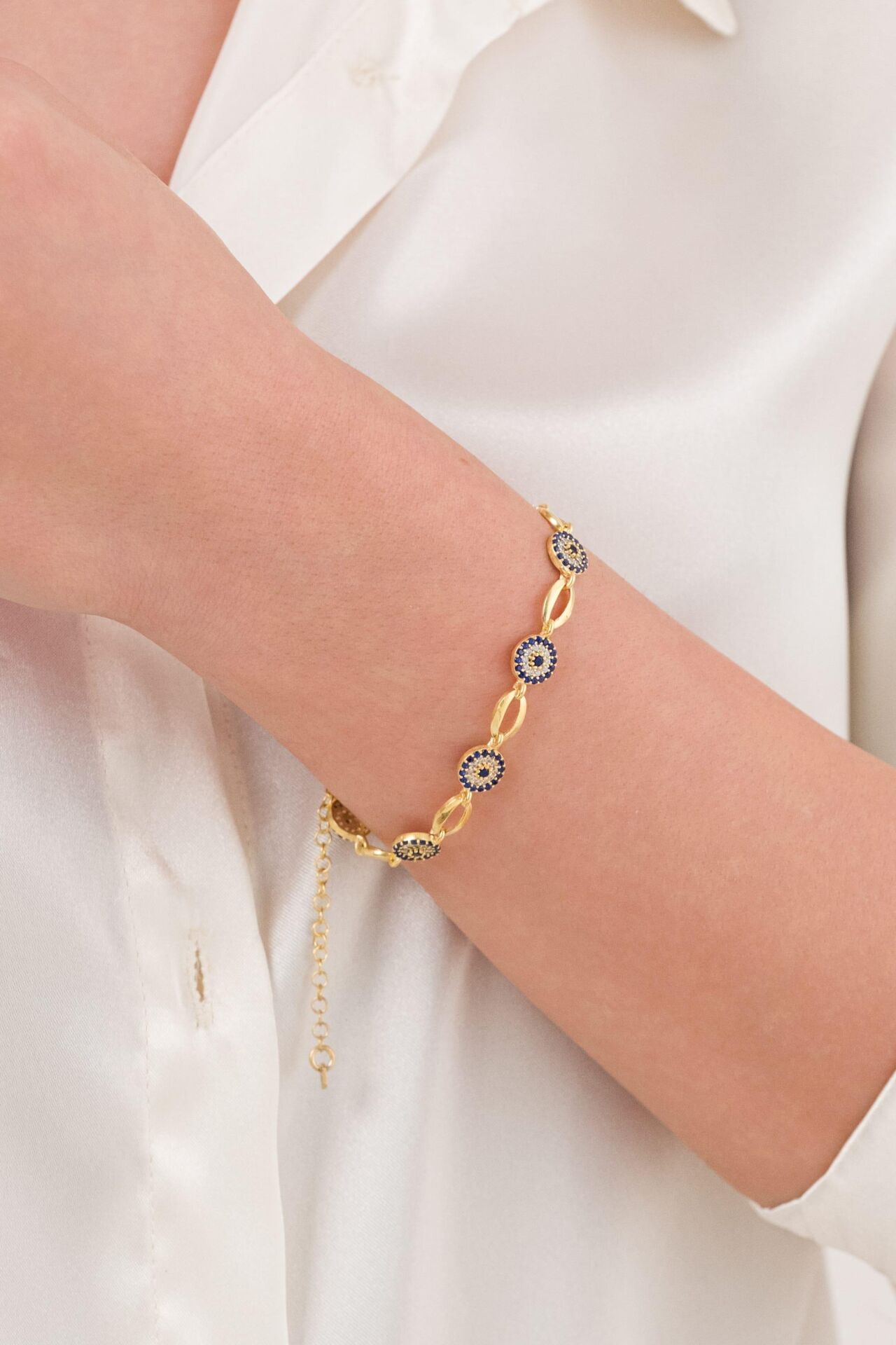 Gümüş Altın Gold Kaplama Mavi Nazar Boncuklu Göz  Bileklik