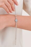 Gümüş Turkuaz Firuze ve Zirkon Taşlı Göz Nazar Boncuklu Bileklik