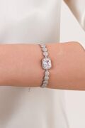 Gümüş Baget Beyaz Zirkon Taşlı Rodyumlu Bileklik