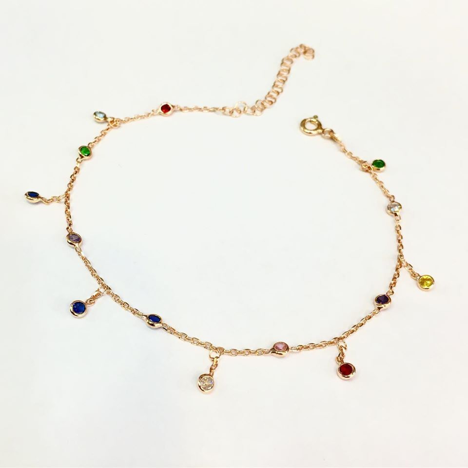 GÜMÜŞ ROSE BRONZ RENK ZİRKON TAŞLI RENKLİ HALHAL