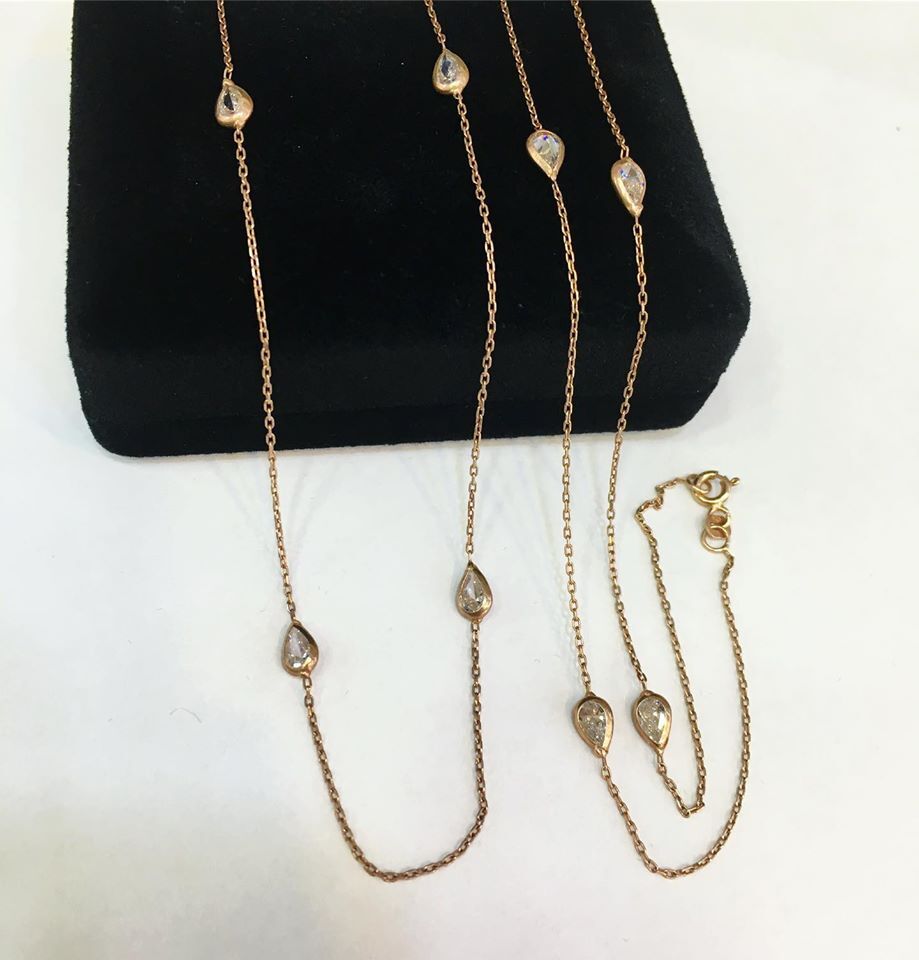 GÜMÜŞ ROSE BRONZ RENK DAMLA ZİRKON TAŞLI KOLYE