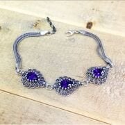 GÜMÜŞ TELKARİ İŞLEME DAMLA MODEL MOR TAŞLI BİLEKLİK