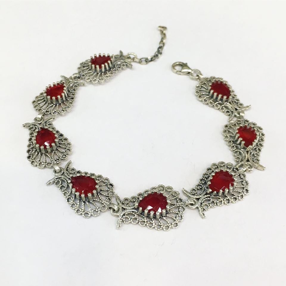 GÜMÜŞ TELKARİ KÖK YAKUT TAŞLI LALE BİLEKLİK