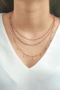 GÜMÜŞ ROSE RENK ÜÇ ZİNCİRLİ ZİRKON TAŞLI KOLYE